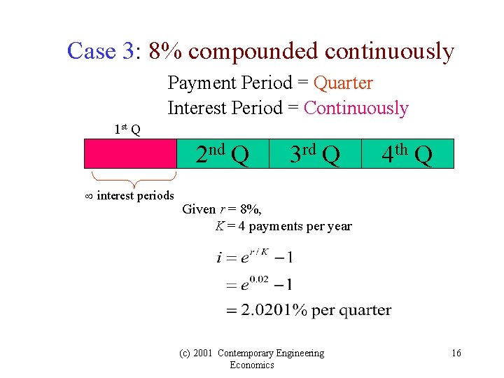 Case 3: 8% compounded continuously Payment Period = Quarter Interest Period = Continuously 1