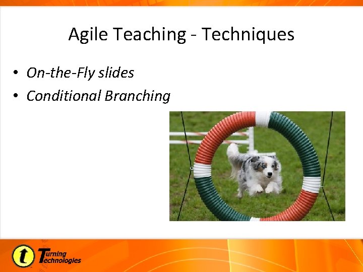 Agile Teaching - Techniques • On-the-Fly slides • Conditional Branching 
