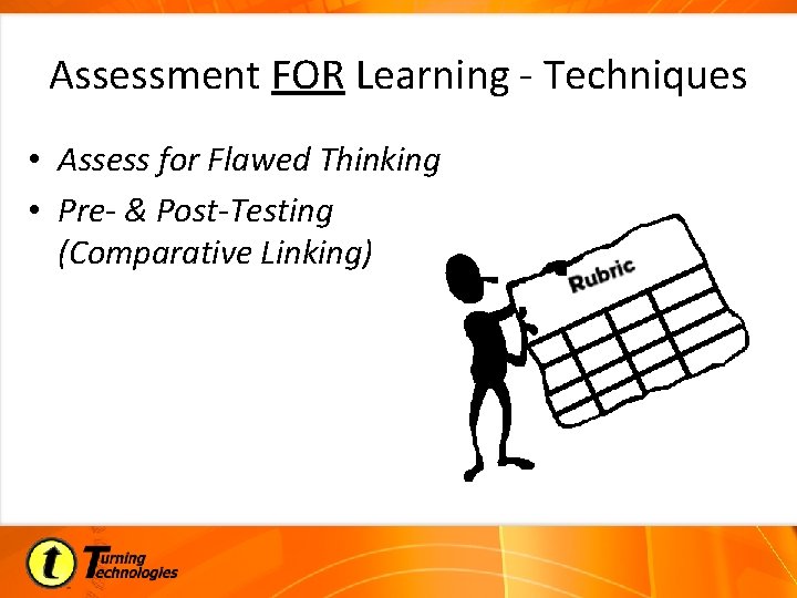 Assessment FOR Learning - Techniques • Assess for Flawed Thinking • Pre- & Post-Testing