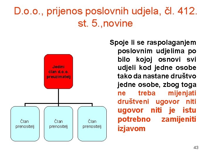 D. o. o. , prijenos poslovnih udjela, čl. 412. st. 5. , novine Spoje