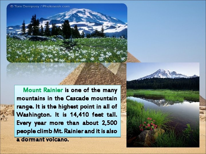  Mount Rainier is one of the many mountains in the Cascade mountain range.