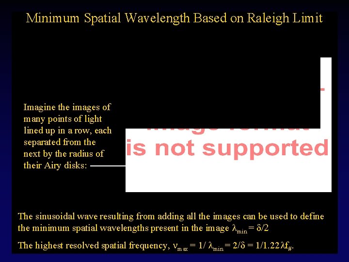 Minimum Spatial Wavelength Based on Raleigh Limit d/2 Imagine the images of many points