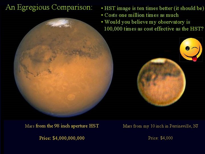 An Egregious Comparison: • HST image is ten times better (it should be) •