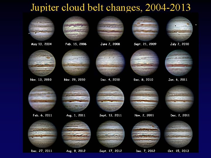 Jupiter cloud belt changes, 2004 -2013 