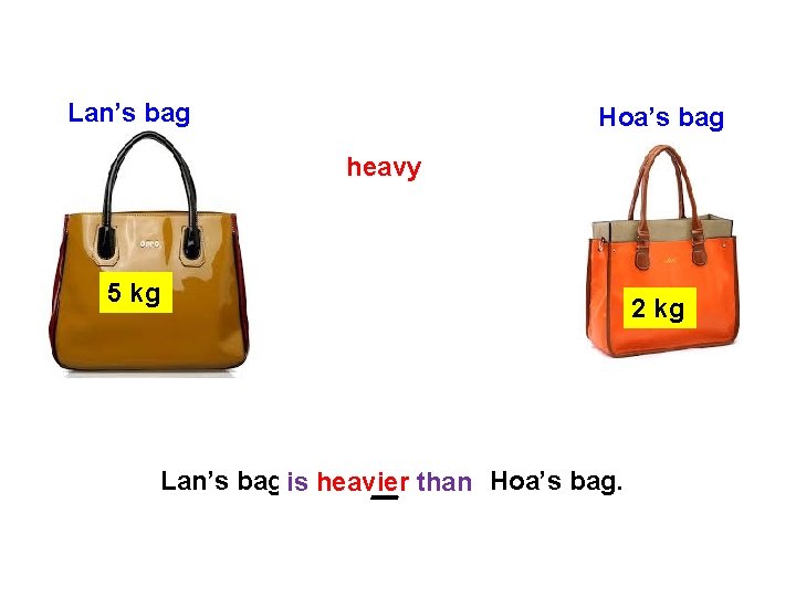 Lan’s bag Hoa’s bag heavy 5 kg 2 kg Lan’s bag is. . .