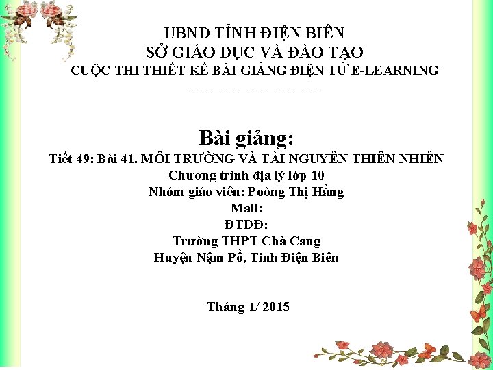 UBND TỈNH ĐIỆN BIÊN SỞ GIÁO DỤC VÀ ĐÀO TẠO CUỘC THIẾT KẾ BÀI