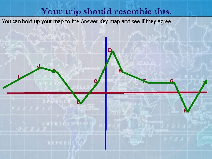 Your trip should resemble this. You can hold up your map to the Answer