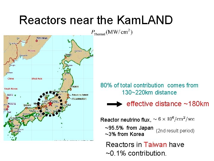 Reactors near the Kam. LAND 80% of total contribution comes from 130~220 km distance