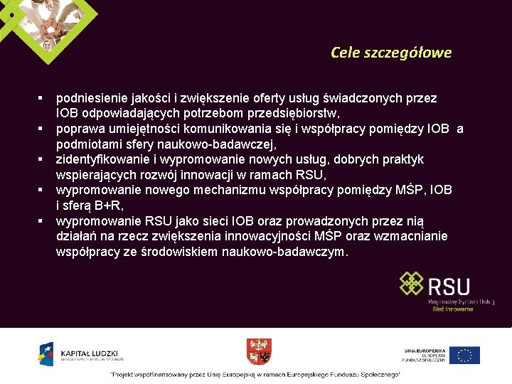 Cele szczegółowe § § § podniesienie jakości i zwiększenie oferty usług świadczonych przez IOB