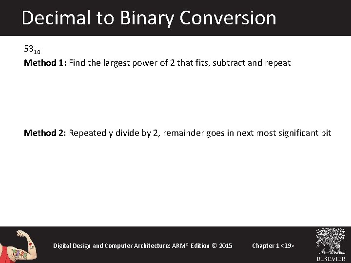 Decimal to Binary Conversion 5310 Method 1: Find the largest power of 2 that