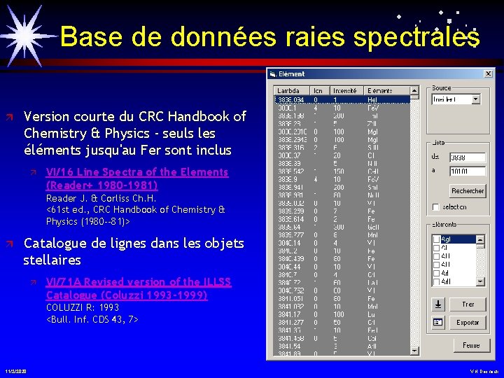 Base de données raies spectrales ä Version courte du CRC Handbook of Chemistry &