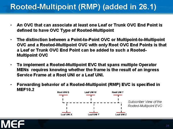 Rooted-Multipoint (RMP) (added in 26. 1) • An OVC that can associate at least