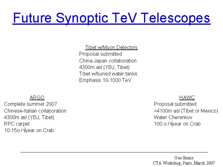 Future Synoptic Te. V Telescopes Tibet w/Muon Detectors Proposal submitted China-Japan collaboration 4300 m