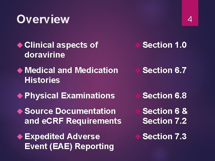 Overview 4 Clinical Section 1. 0 Medical Section 6. 7 Section 6. 8 aspects