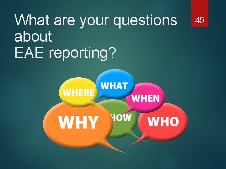 What are your questions about EAE reporting? 45 