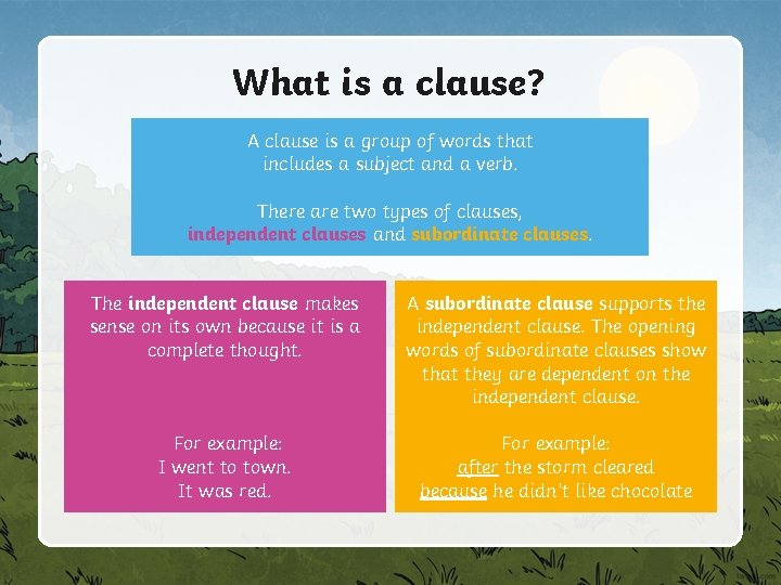 What is a clause? A clause is a group of words that includes a