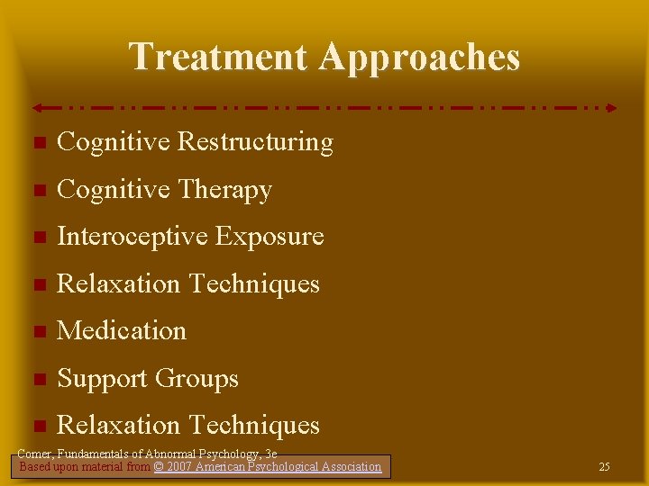 Treatment Approaches Cognitive Restructuring Cognitive Therapy Interoceptive Exposure Relaxation Techniques Medication Support Groups Relaxation Treatment Approaches Cognitive Restructuring Cognitive Therapy Interoceptive Exposure Relaxation Techniques Medication Support Groups Relaxation