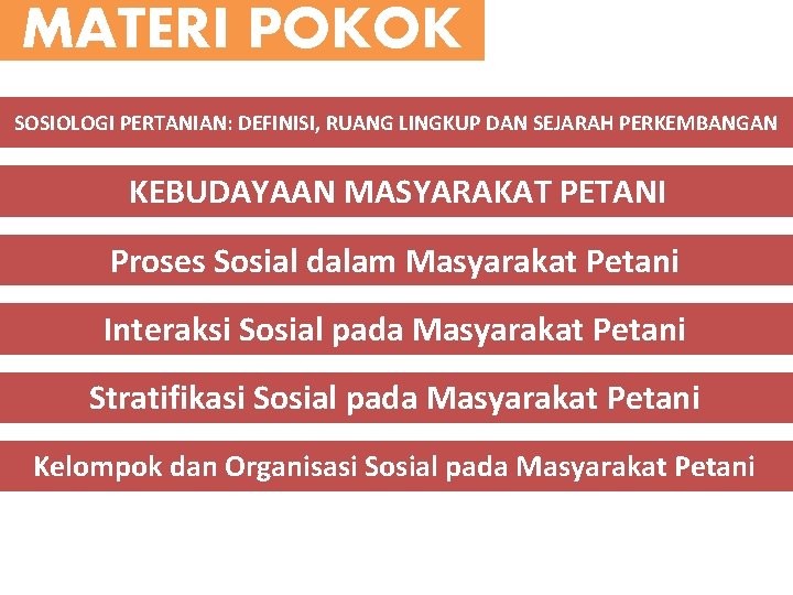 MATERI POKOK SOSIOLOGI PERTANIAN: DEFINISI, RUANG LINGKUP DAN SEJARAH PERKEMBANGAN KEBUDAYAAN MASYARAKAT PETANI Proses