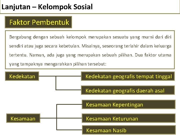 Lanjutan – Kelompok Sosial Faktor Pembentuk Bergabung dengan sebuah kelompok merupakan sesuatu yang murni Lanjutan – Kelompok Sosial Faktor Pembentuk Bergabung dengan sebuah kelompok merupakan sesuatu yang murni