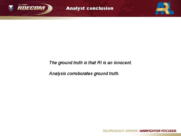 Analyst conclusion The ground truth is that RI is an innocent. Analysis corroborates ground
