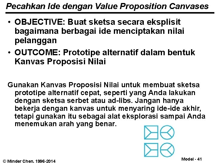 Pecahkan Ide dengan Value Proposition Canvases • OBJECTIVE: Buat sketsa secara eksplisit bagaimana berbagai