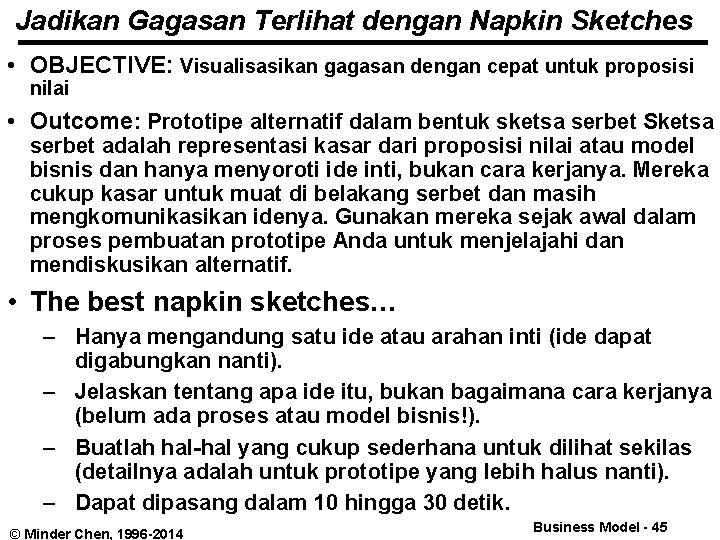 Jadikan Gagasan Terlihat dengan Napkin Sketches • OBJECTIVE: Visualisasikan gagasan dengan cepat untuk proposisi