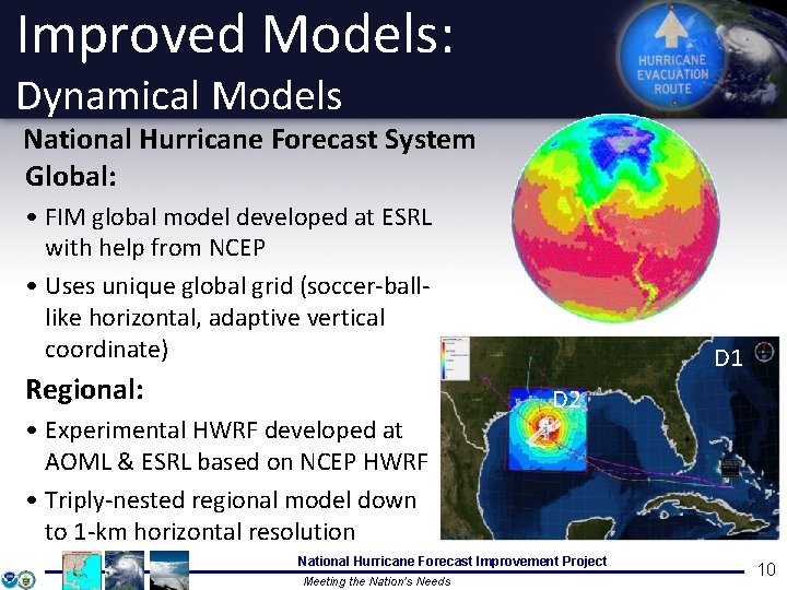 Improved Models: Dynamical Models National Hurricane Forecast System Global: • FIM global model developed