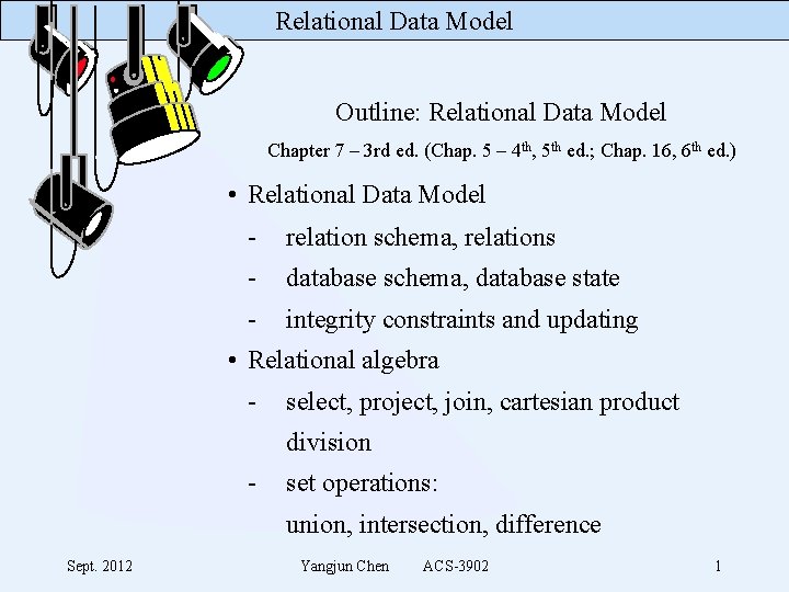 Relational Data Model Outline: Relational Data Model Chapter 7 – 3 rd ed. (Chap.