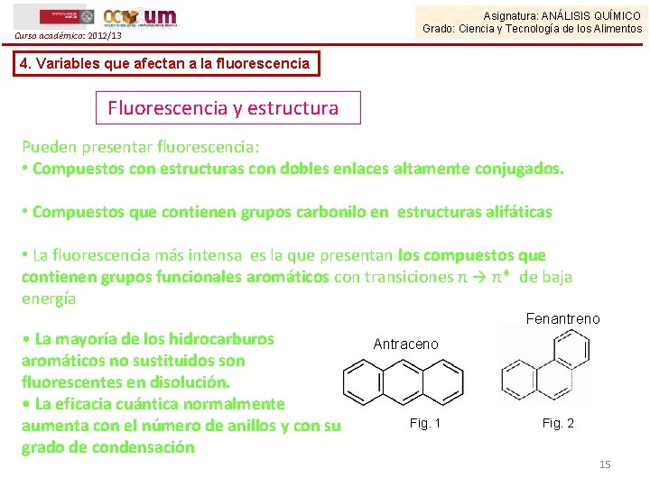 Curso académico: 2012/13 Asignatura: ANÁLISIS QUÍMICO Grado: Ciencia y Tecnología de los Alimentos 4.