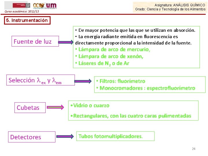 Asignatura: ANÁLISIS QUÍMICO Grado: Ciencia y Tecnología de los Alimentos Curso académico: 2012/13 5.