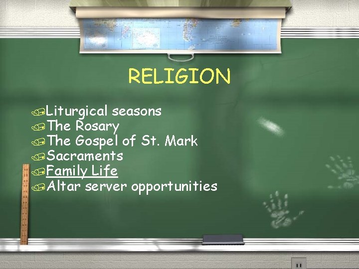 RELIGION /Liturgical seasons /The Rosary /The Gospel of St. Mark /Sacraments /Family Life /Altar