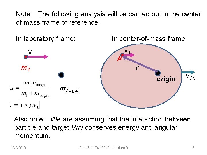 Note: The following analysis will be carried out in the center of mass frame Note: The following analysis will be carried out in the center of mass frame