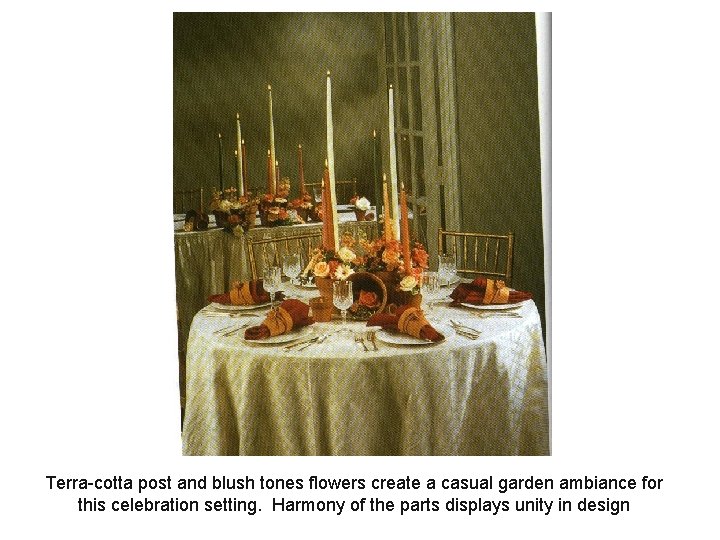 Terra-cotta post and blush tones flowers create a casual garden ambiance for this celebration