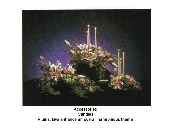 Accessories Candles Plums, kiwi enhance an overall harmonious theme 