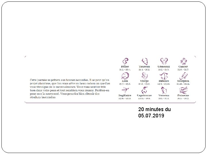 20 minutes du 05. 07. 2019 