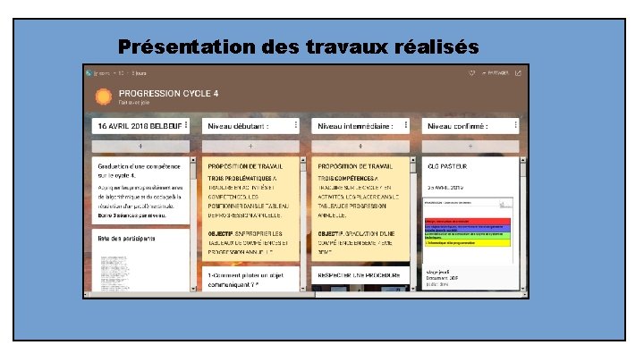 Présentation des travaux réalisés 