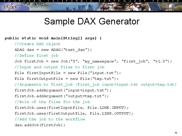Sample DAX Generator public static void main(String[] args) { //Create DAX object ADAG dax
