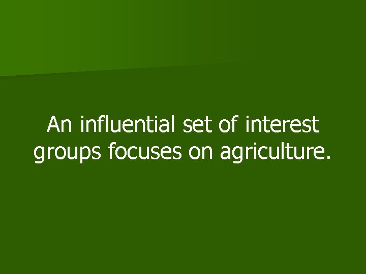 An influential set of interest groups focuses on agriculture. 