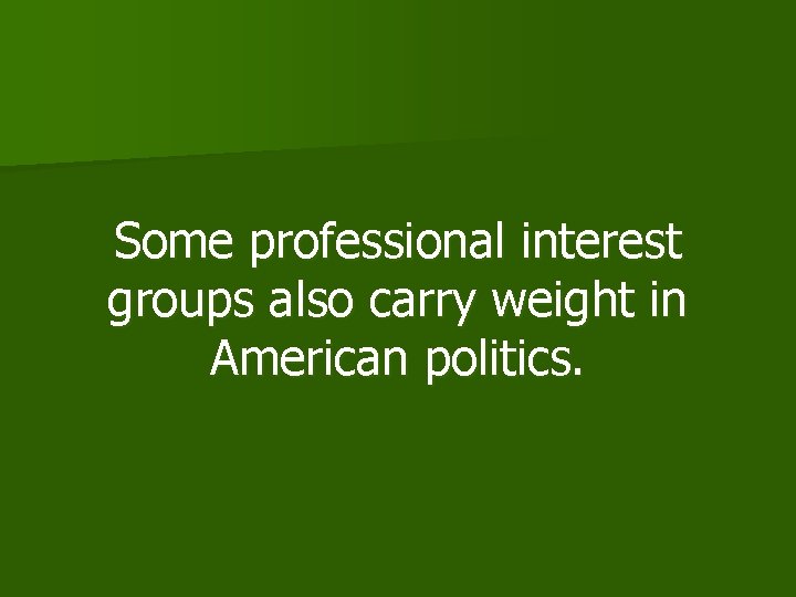 Some professional interest groups also carry weight in American politics. 