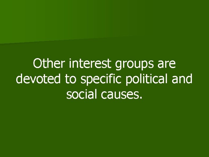 Other interest groups are devoted to specific political and social causes. 