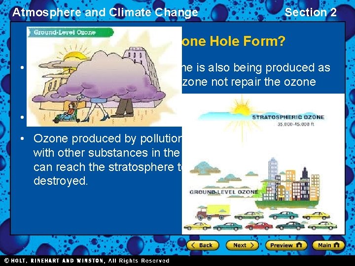 Atmosphere and Climate Change Section 2 How Does the Ozone Hole Form? • You