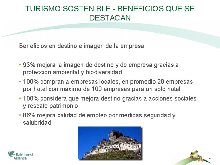 TURISMO SOSTENIBLE - BENEFICIOS QUE SE DESTACAN Beneficios en destino e imagen de la