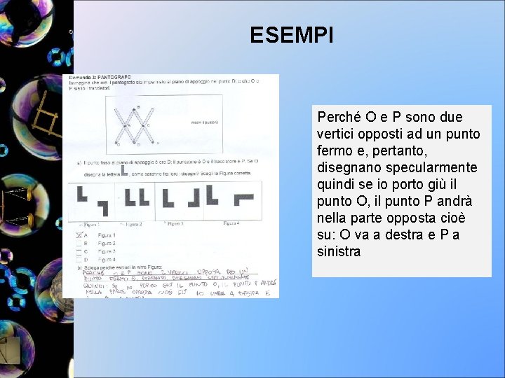 ESEMPI Perché O e P sono due vertici opposti ad un punto fermo e,