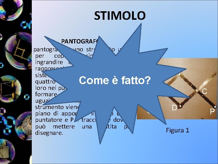 STIMOLO PANTOGRAFO Il pantografo è uno strumento usato per copiare, rimpicciolire e ingrandire disegni. STIMOLO PANTOGRAFO Il pantografo è uno strumento usato per copiare, rimpicciolire e ingrandire disegni.