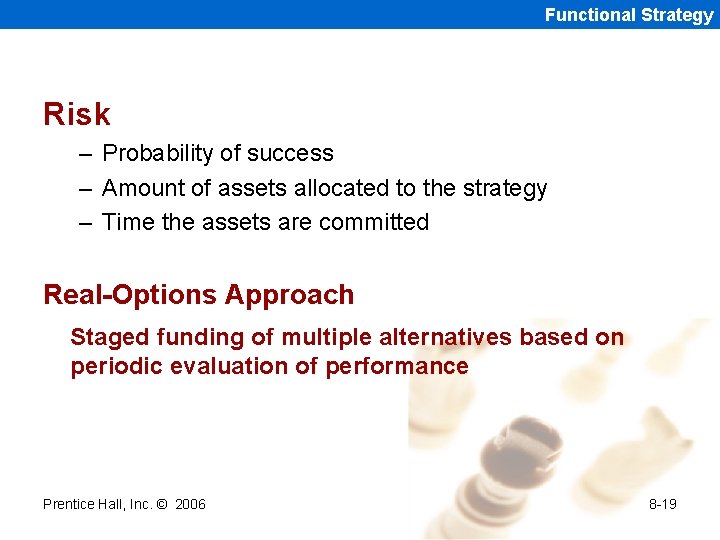 Functional Strategy Risk – Probability of success – Amount of assets allocated to the