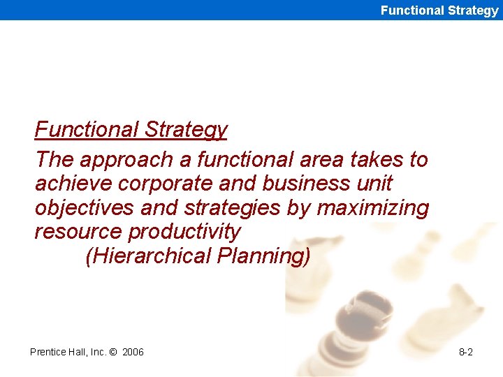 Functional Strategy The approach a functional area takes to achieve corporate and business unit