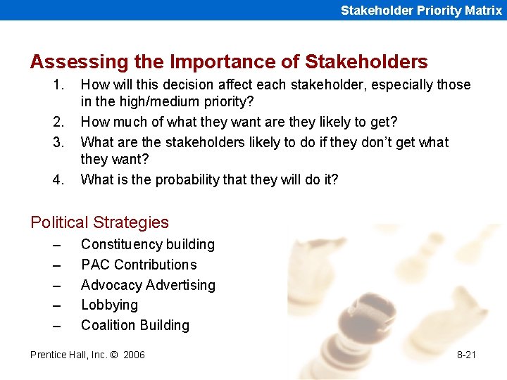 Stakeholder Priority Matrix Assessing the Importance of Stakeholders 1. 2. 3. 4. How will