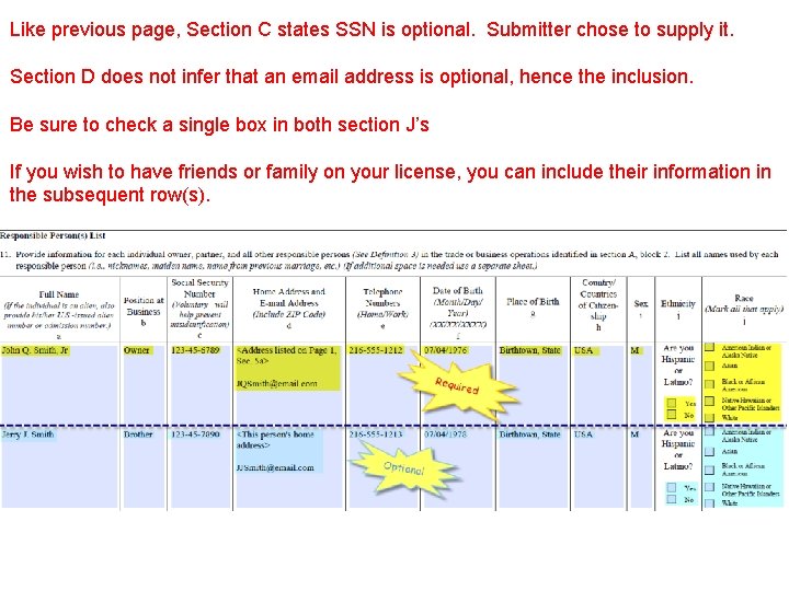 Like previous page, Section C states SSN is optional. Submitter chose to supply it.