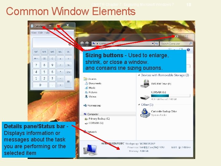 CMPTR Chapter 7: Exploring Microsoft Windows 7 Common Window Elements Title barbuttons -title a