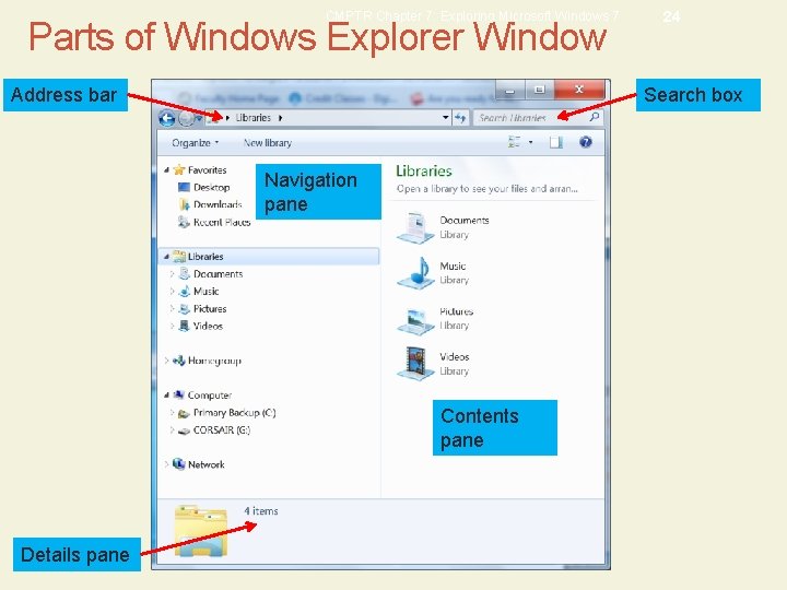 CMPTR Chapter 7: Exploring Microsoft Windows 7 Parts of Windows Explorer Window Address bar
